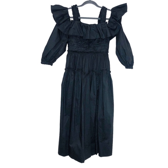Ulla Johnson Caprice Poplin Off the Shoulder Midi Dress Noir Black Size 2 NEW - Picture 2 of 16